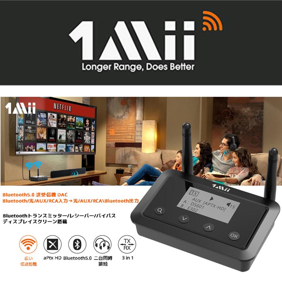 1Mii B03+ ワイヤレス オーディオレシーバー トランスミッター Bluetooth 5.0 バイパス  ブルートゥース 2台同時送信 送信機 受信機 低遅延 aptx ll FastStream |  | 01
