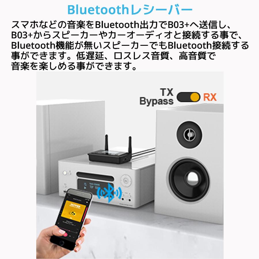 1Mii B03+ ワイヤレス オーディオレシーバー トランスミッター Bluetooth 5.0 バイパス  ブルートゥース 2台同時送信 送信機 受信機 低遅延 aptx ll FastStream |  | 04
