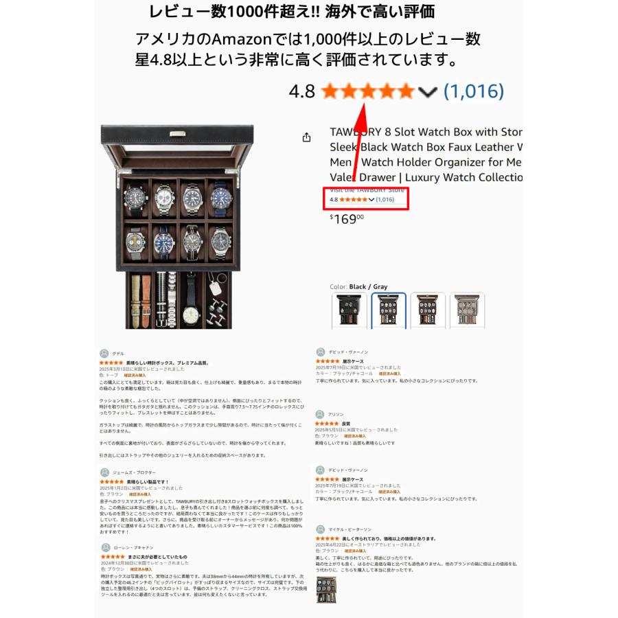 Tawbury 高級 腕時計収納ケース 8スロット 最大12本 収納 ヴィーガン
