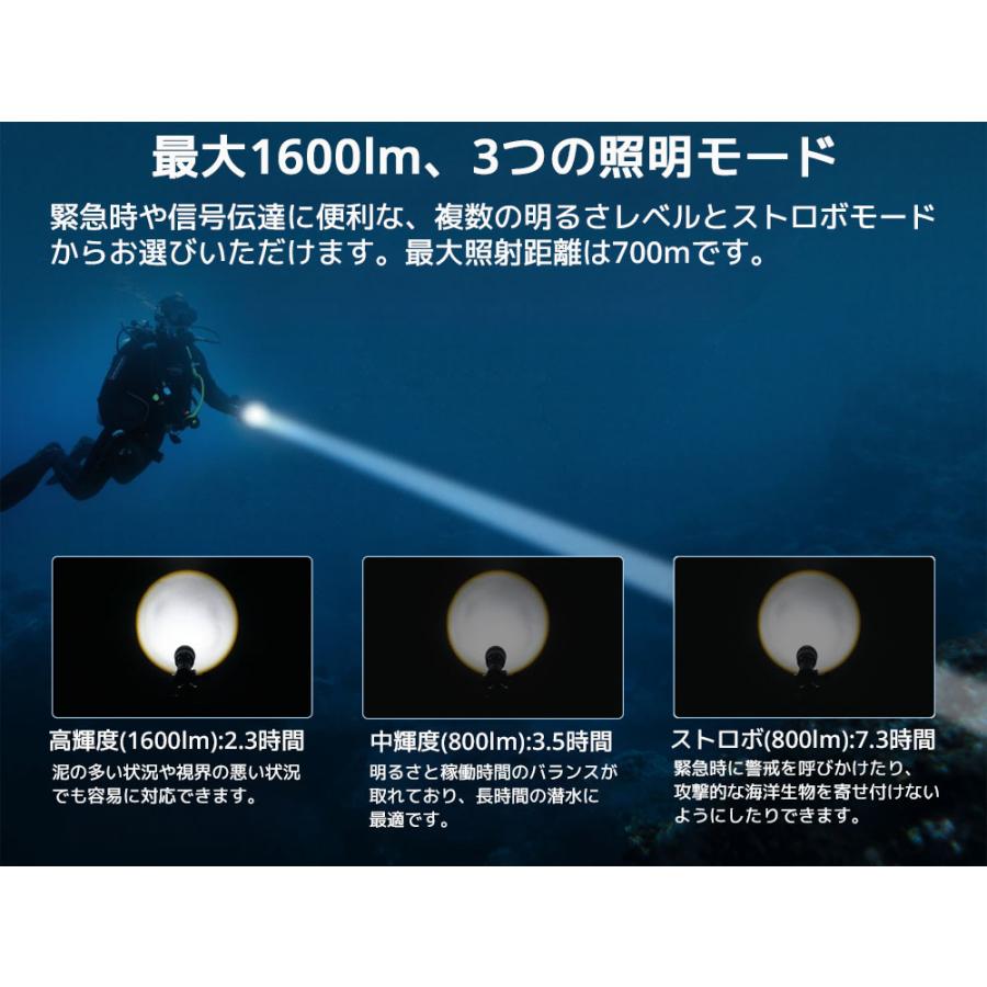 XTAR D40 ZOOM 1600ルーメン ダイビングライト LED ダイビング 用 懐中電灯 エクスター 21700 リチウムイオン 電池 充電式 ストラップ 長時間 水中 |  | 03