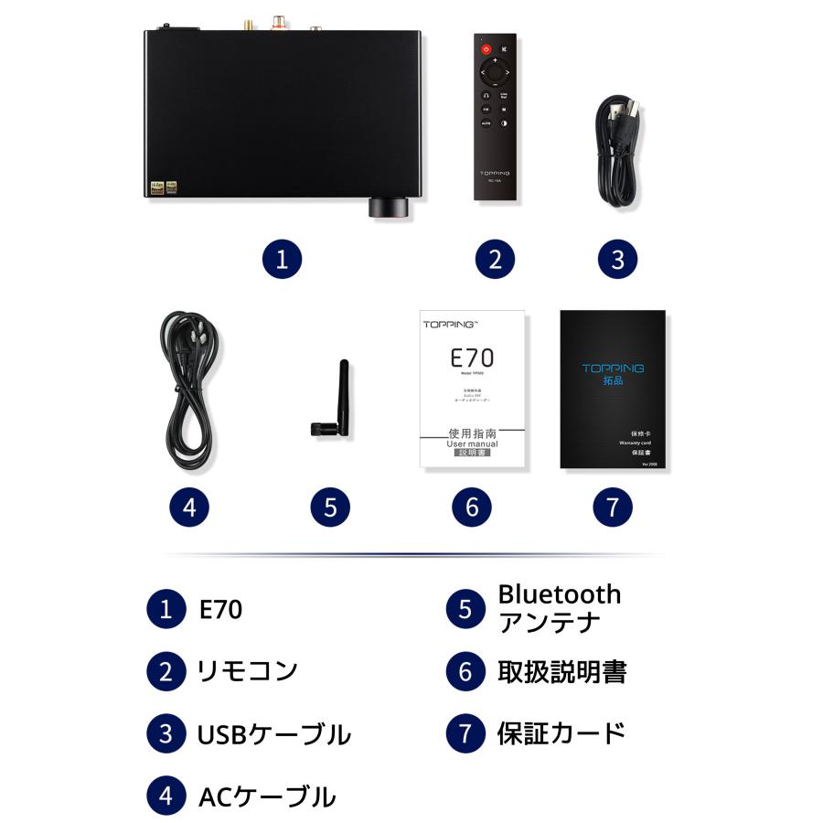 Topping E70 USB DAC フルバランス ダック トッピング Bluetooth5.1 LDAC aptX ハイレゾ プリアンプ 光 デジタル RCA XLR 出力 オーディオ おすすめ 人気 高音質 |  | 22