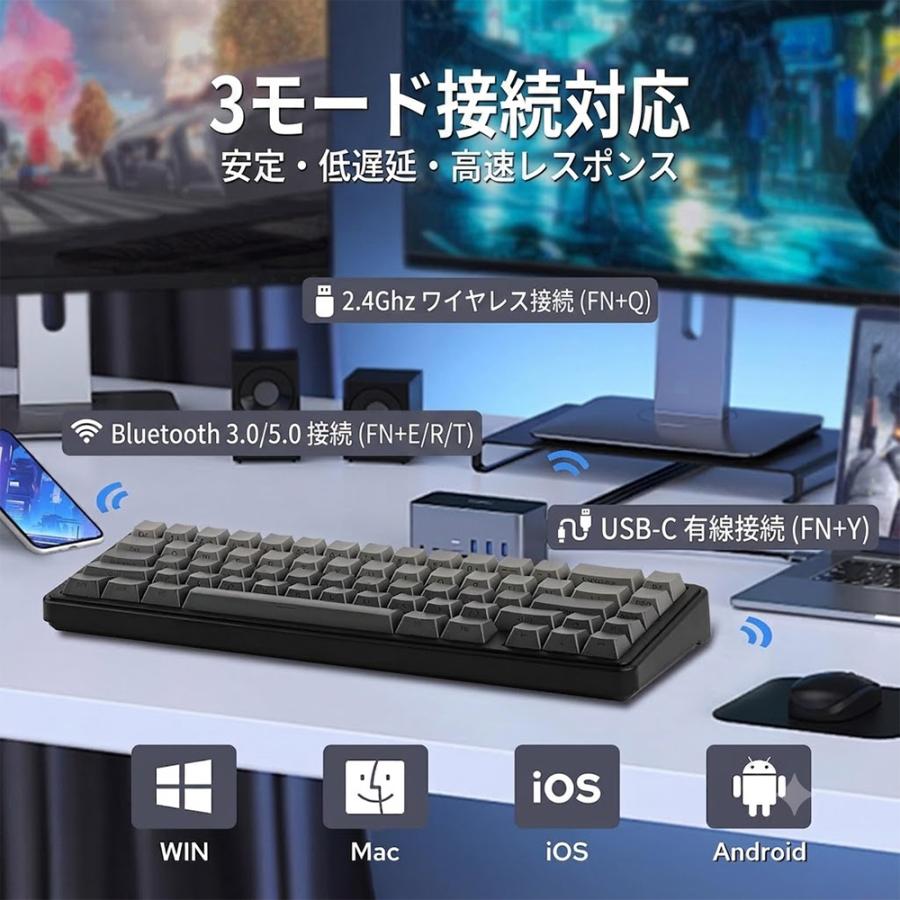 【正規品】EPOMAKER エポメーカー AULA F65 ワイヤレス ゲーミングキーボード メカニカル テンキーレス 65% ガスケット RGB ホットスワップ 黒 青 |  | 04
