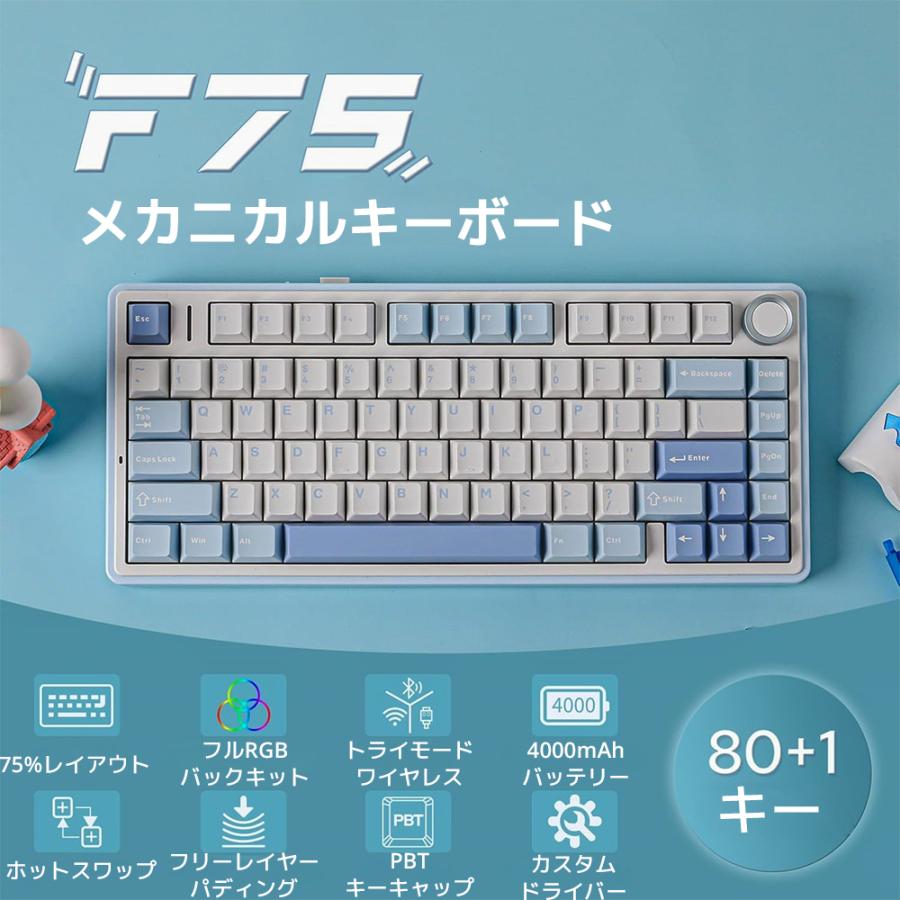 【新品/即納】 EPOMAKER x AULA F75 メカニカルキーボード ゲーミング 75% テンキーレス ワイヤレス Bluetooth 2.4G 有線 ホットスワップ対応 英語配列 RGB |  | 09
