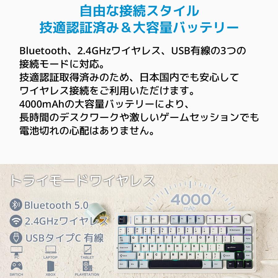 【新品/即納】 EPOMAKER x AULA F75 メカニカルキーボード ゲーミング 75% テンキーレス ワイヤレス Bluetooth 2.4G 有線 ホットスワップ対応 英語配列 RGB |  | 14