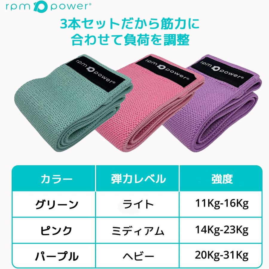 RPM POWER ヒップバンド 3本セット ゴムバンド トレーニングチューブ ゴムチューブ エクササイズバンド フィットネスバンド ヨガ 筋トレ 女性 チューブ バンド |  | 03