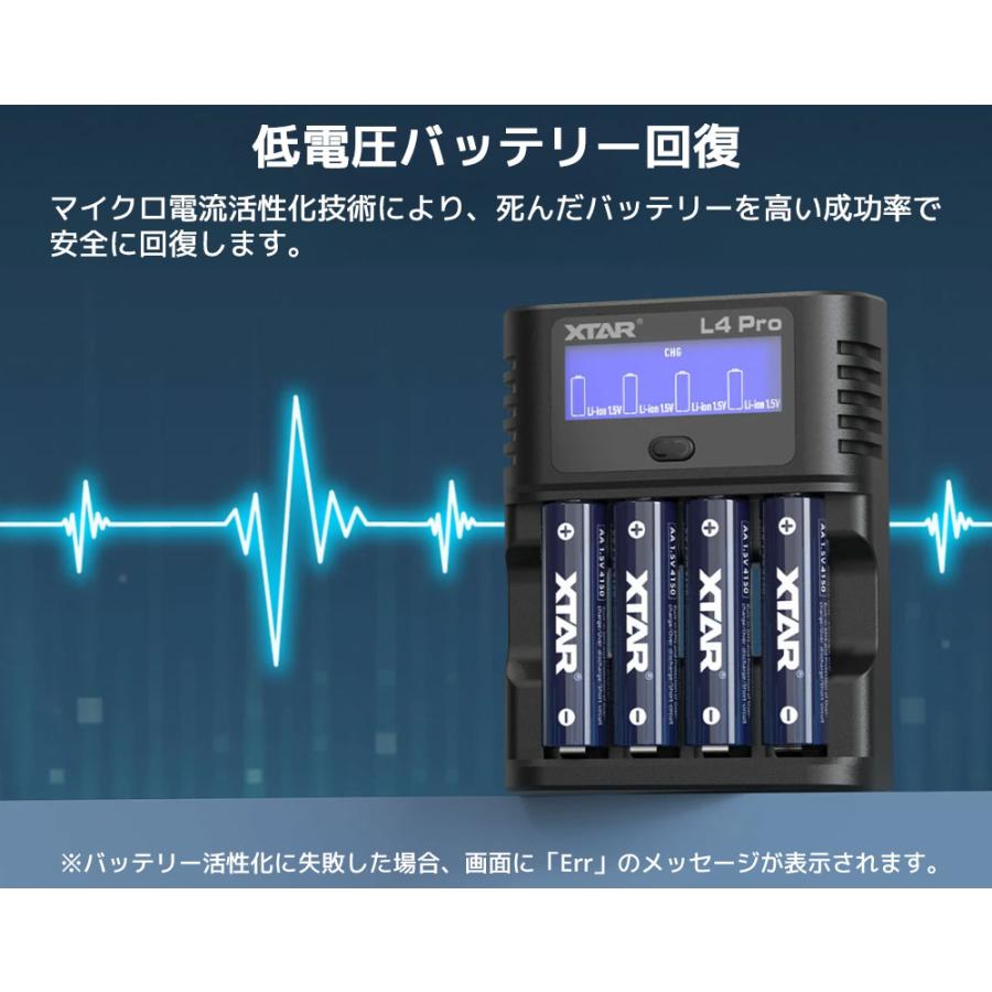 XTAR L4 PRO リチウムイオン電池 充電器 単3 単4  エクスター 1.5V リチウムイオン 1.2V ニッケル水素 電池 バッテリー 急速 充電器 安全 小型 USB タイプC | XTAR | 07