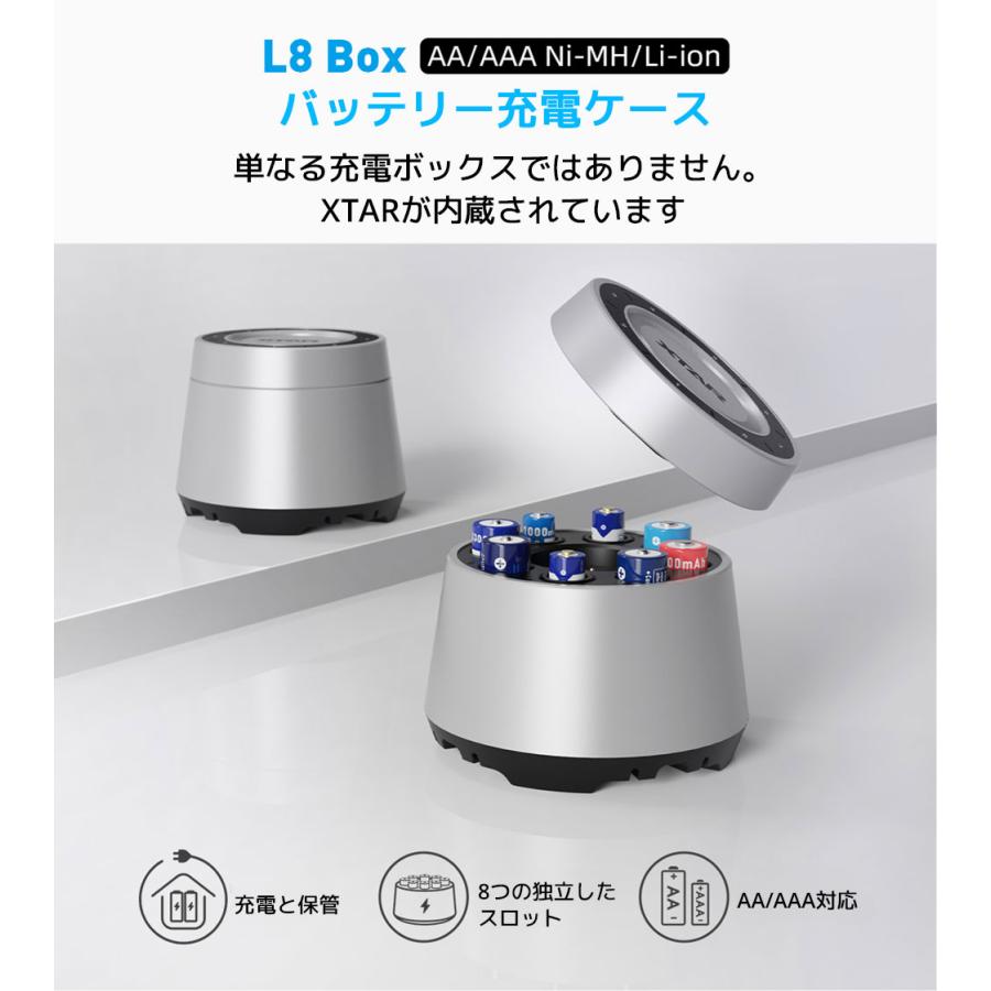 XTAR L8 Box リチウムイオン電池 充電器 8本 エクスター 1.5V 3.6V 3.7V リチウムイオン 1.2V ニッケル水素 単三 単四 18650 21700 マルチサイズ 混合充電 電池 | XTAR | 01