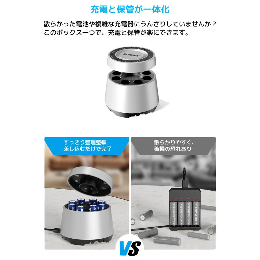 XTAR L8 Box リチウムイオン電池 充電器 8本 エクスター 1.5V 3.6V 3.7V リチウムイオン 1.2V ニッケル水素 単三 単四 18650 21700 マルチサイズ 混合充電 電池 | XTAR | 02