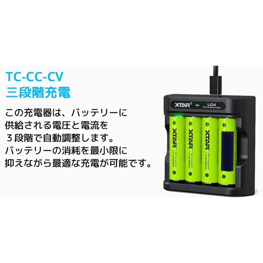 XTAR LC4 単三 単四形リチウムイオン充電器 リチウムイオン 充電器 LEDインジケーター バッテリーチャージャー 4スロット 高速 充電  タイプC | XTAR | 06