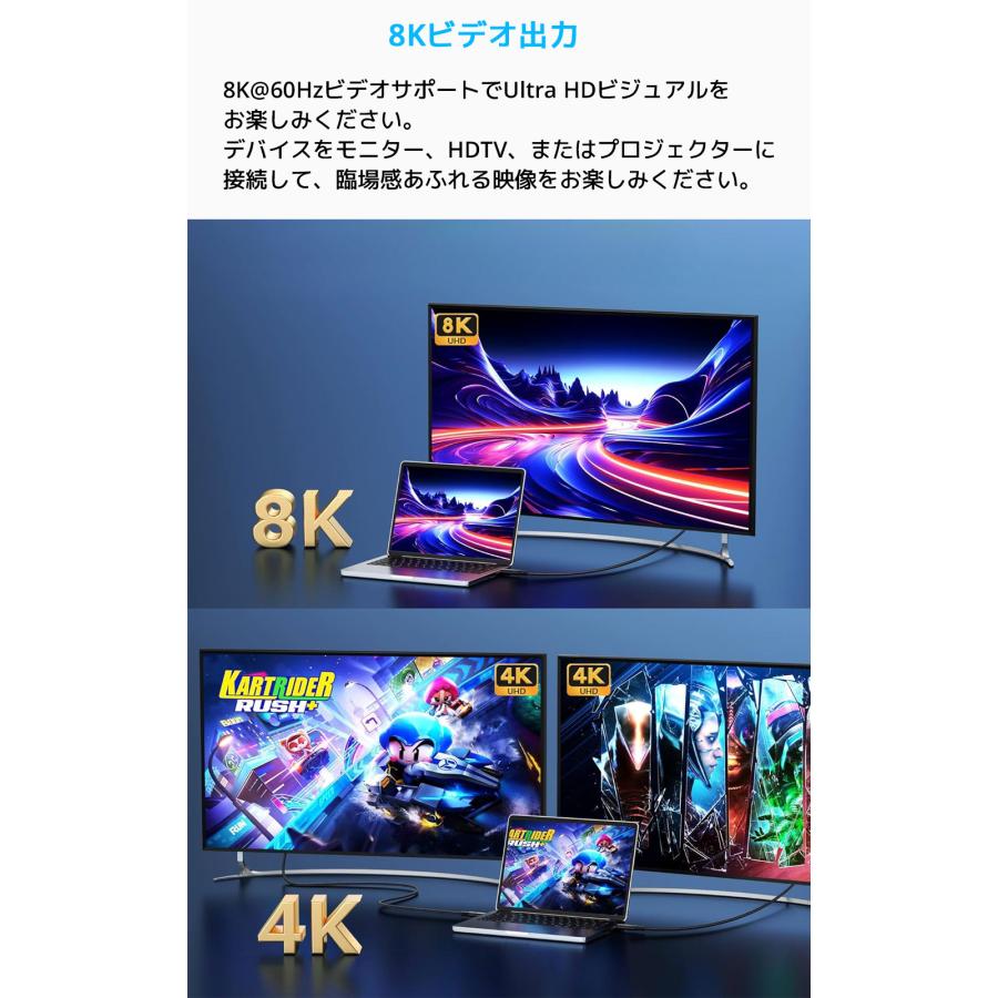 LDLrui USB 4ケーブル Type-C 180cm Thunderbolt 3 4 サンダーボルト 8Kモニター対応 240W急速充電 40Gbps 8K 60Hz Mac MacBook iPhone15 |  | 05