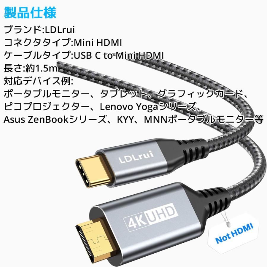 LDLrui USB C to Mini HDMI 1.5m 変換ケーブル 4K 60Hz タイプc Type-C