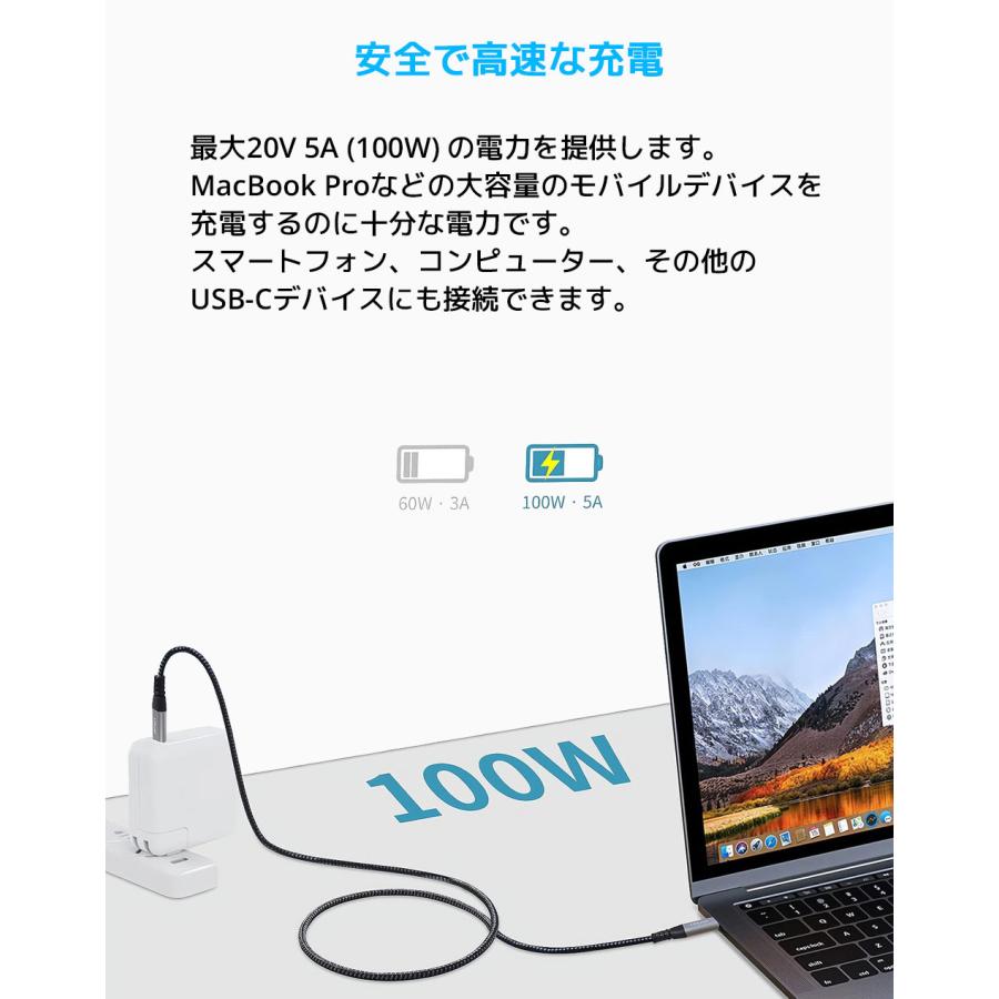 LDLrui USB C to USB C ケーブル 90cm Thunderbolt 3/4 充電ケーブル Type-C サンダーボルト 4K@60Hz 10Gbps 急速充電 タイプC 超高速 データ転送 |  | 03