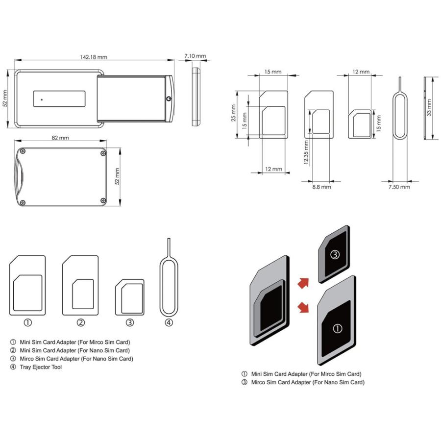 モバイルセーフケース Nano SIM カード MicroSD MiniSD SD 小型カード