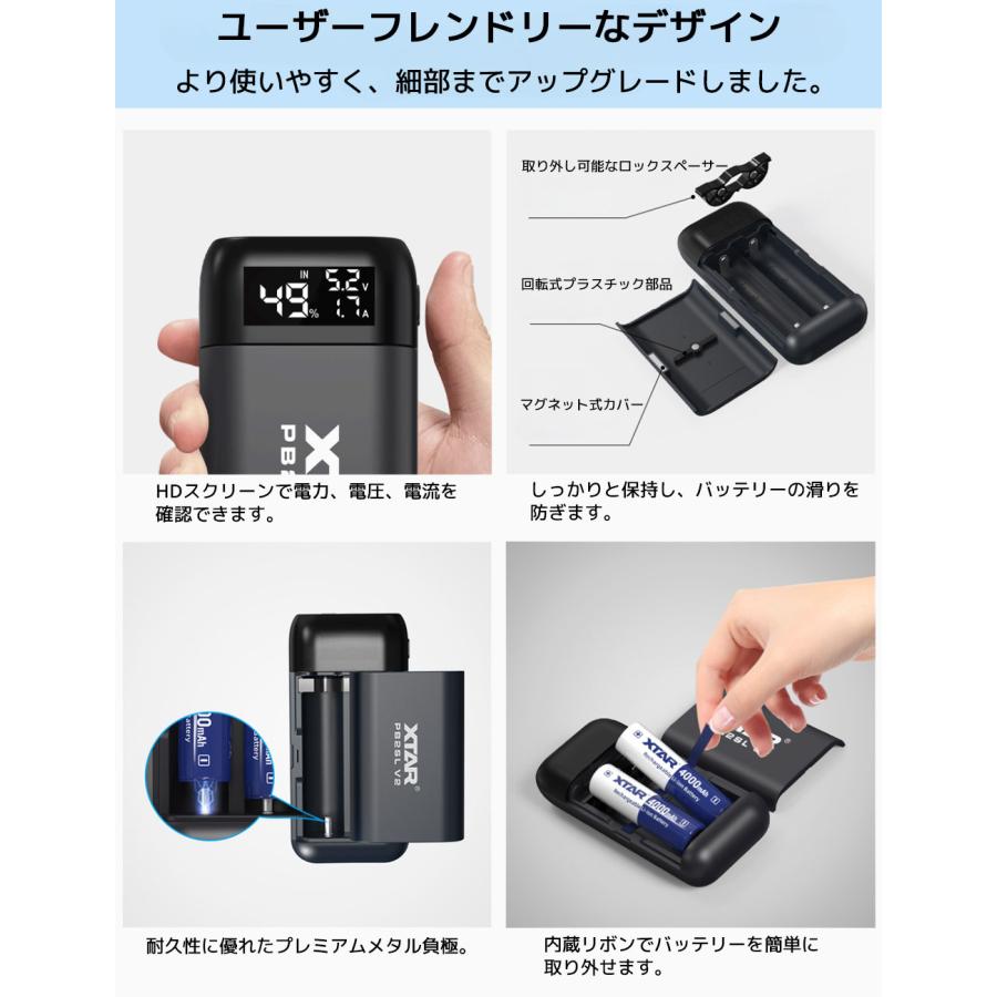 XTAR PB2SL V2 ポータブル リチウムイオン電池 充電器 エクスター 18650 18700 20700 21700 3.6V 3.7V リチウムイオン Li-ion  電池 バッテリー QC3.0 PD3.0 | XTAR | 09
