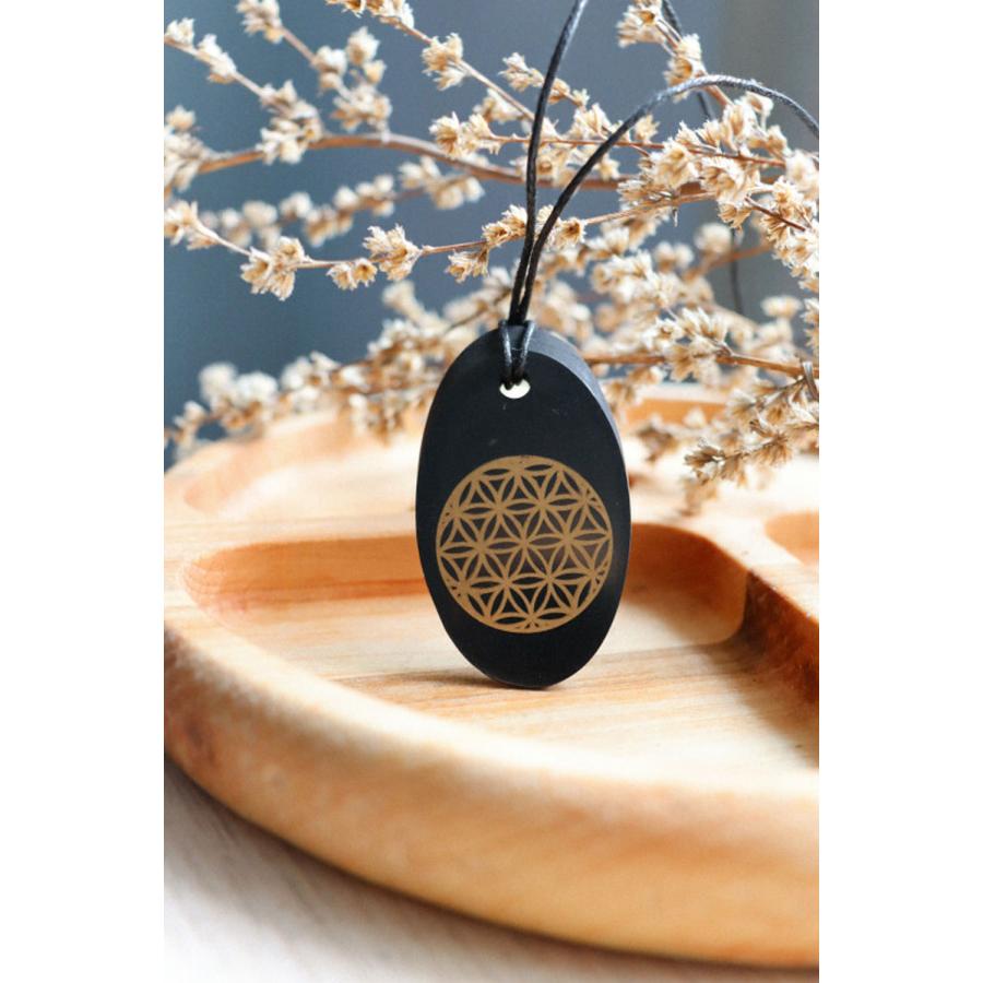 シュンガイト ペンダント フラワーオブライフ(オーバル) PE47 ネックレス ロシア カレリア共和国産 シュンガ石 水 ブレスレット さざれ石 電磁波 パワーストーン |  | 02