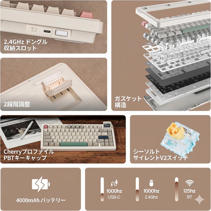 メーカー保証】Epomaker エポメーカー RT82 レトロホワイト メカニカル