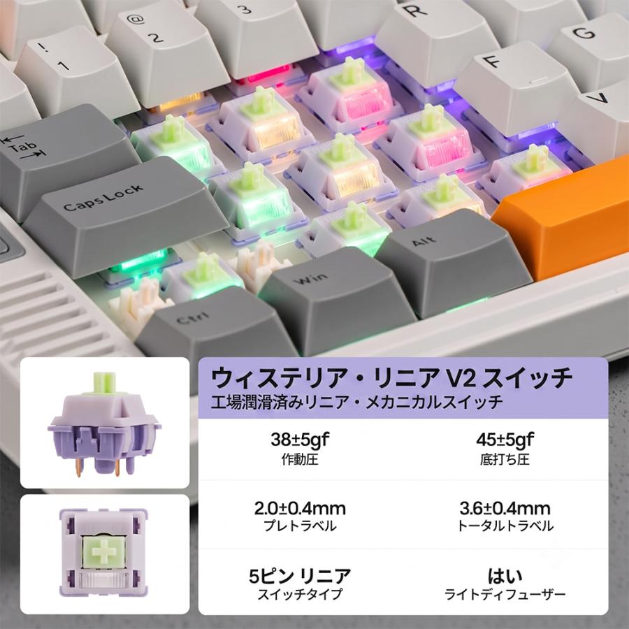 EPOMAKER エポメーカー RT85 ワイヤレス ゲーミングキーボード メカニカル ジョイスティック スクリーン テンキーレス ガスケット 白 緑 |  | 08