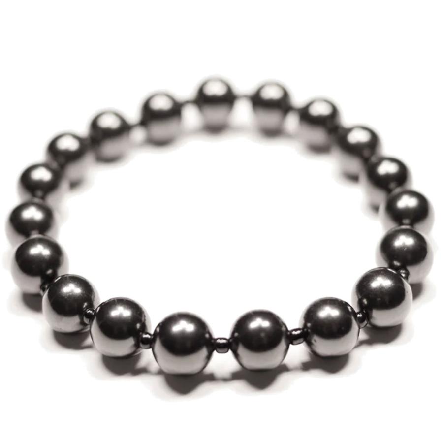シュンガイト ブレスレット 10mmラウンドビーズ ロック付き S M L XL