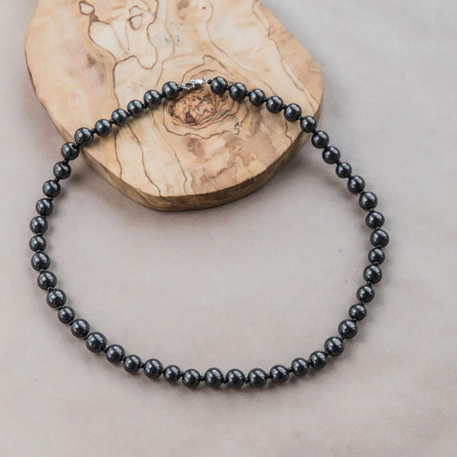 シュンガイト ネックレス 50cm 9mm丸型ビーズ48個 シードビーズ チェーン留め金 付き ロシア カレリア共和国産 ペンダント 電磁波 防止 本物 原石 さざれ石 |  | 02