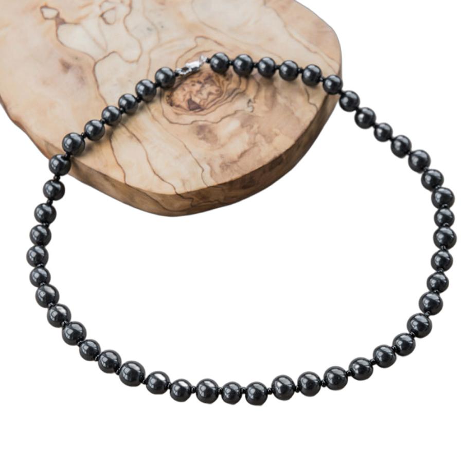 シュンガイト ネックレス 50cm 9mm丸型ビーズ48個 シードビーズ チェーン留め金 付き ロシア カレリア共和国産 ペンダント 電磁波 防止 本物 原石 さざれ石 |  | 04