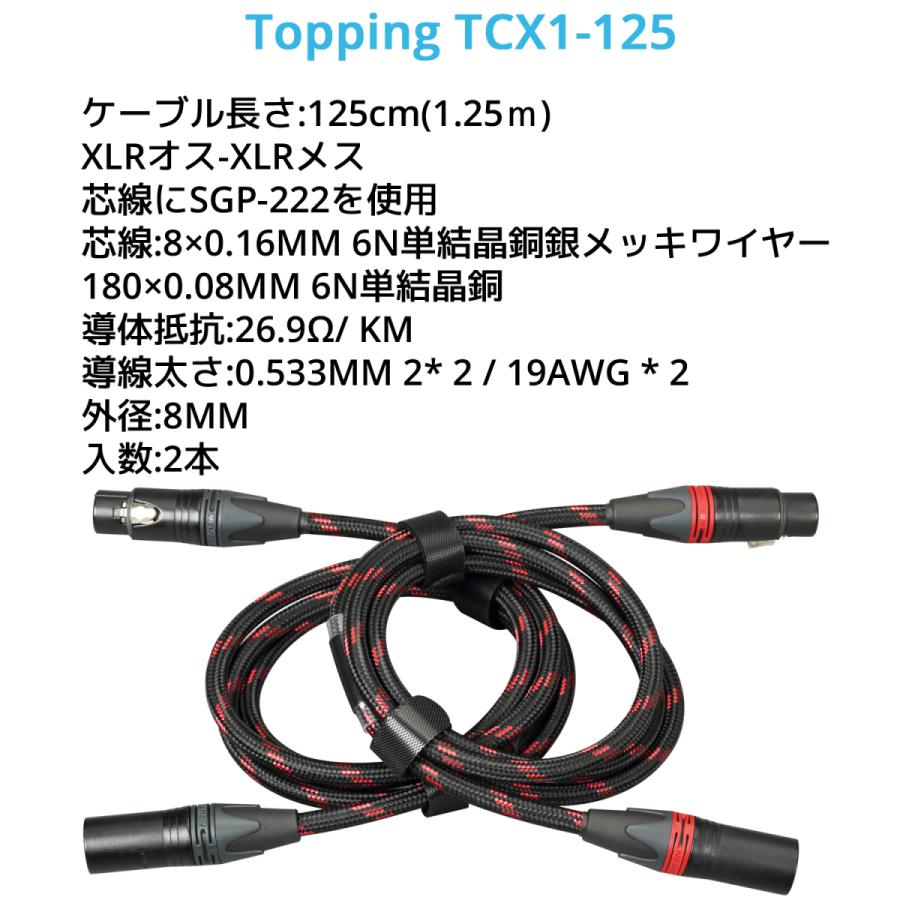Topping XLR バランスケーブル 125cm 1.2m XLRオス - XLRメス 2本