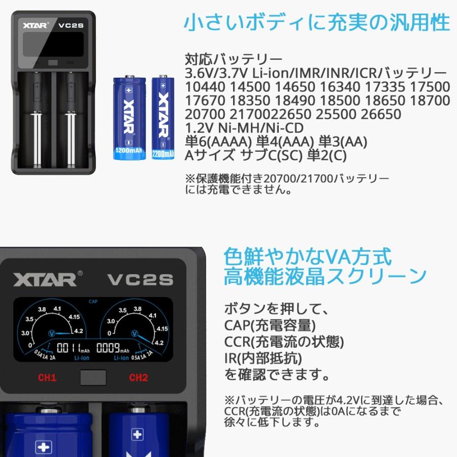 XTAR（エクスター） VC2S リチウムイオン 充電器 2スロット Micro-USB