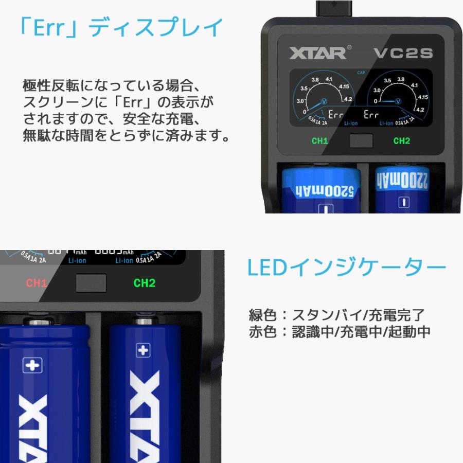 XTAR（エクスター） VC2S リチウムイオン 充電器 2スロット Micro-USB