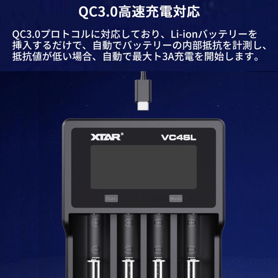 XTAR エクスター VC4SL リチウムイオン Ni-MH Ni-CD 充電器 エネループ 充電可能 高性能 Li-ion IMR INR ICR 4スロット 急速 高速 充電 USB タイプC｜oremeca｜07