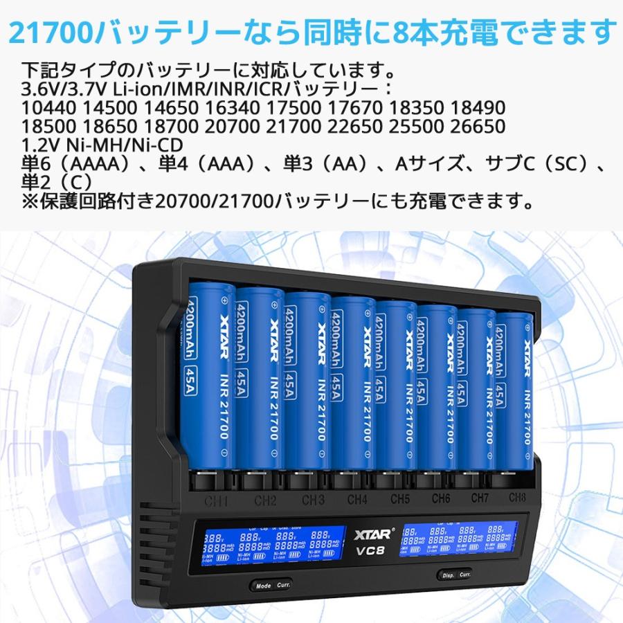 XTAR エクスター VC8 8スロット リチウムイオン IMR INR ICR NI-MH Ni-CD ニッケル水素電池 充電器 過放電解除 | XTAR | 01