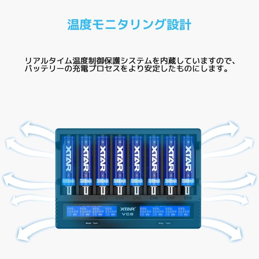 XTAR エクスター VC8 8スロット リチウムイオン IMR INR ICR NI-MH Ni-CD ニッケル水素電池 充電器 過放電解除 | XTAR | 12