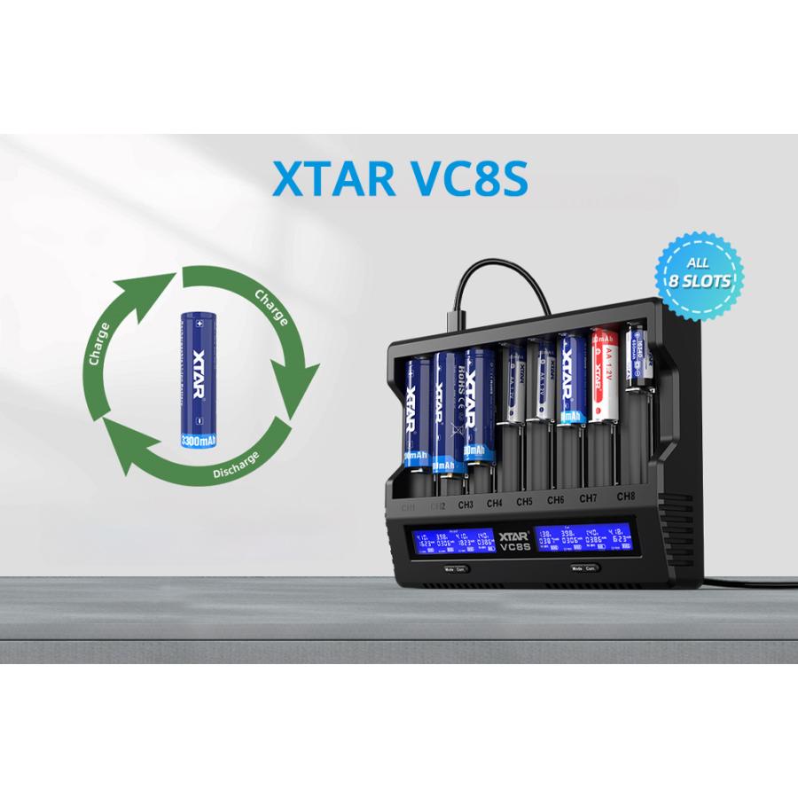 XTAR エクスター VC8S 8スロット 充電器 リチウムイオン IMR INR ICR NI-MH リチウムマンガン リチウムコバルト ニッケル水素 Li-ion | XTAR | 01