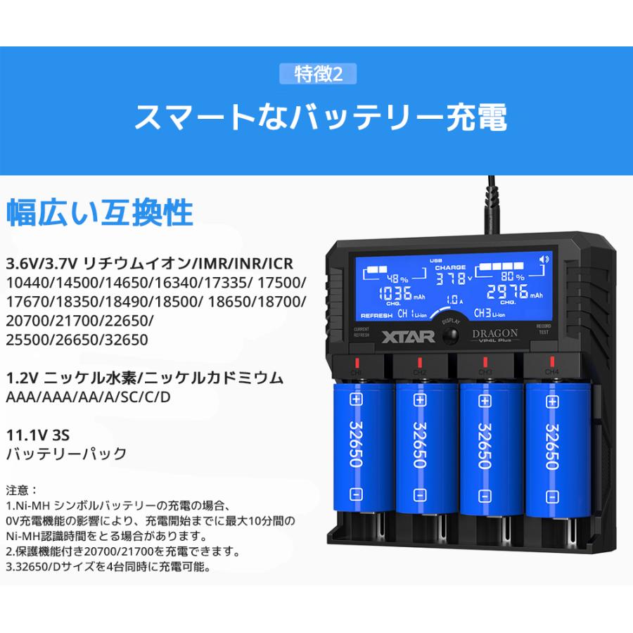 XTAR DRAGON VP4L PLUS 4スロット リチウムイオン充電器 エクスター 高精度 バッテリーテスターマルチサイズ対応 正規品 本物 | XTAR | 04