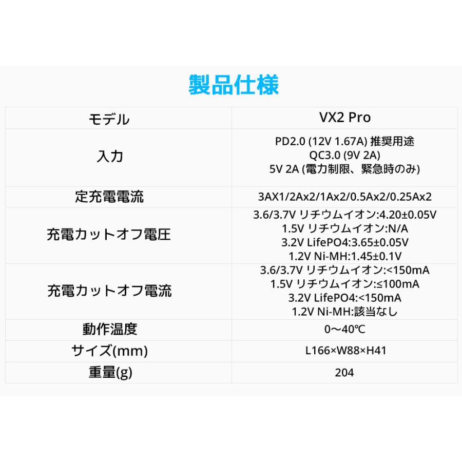 XTAR VX2Pro リチウムイオン電池 充電器 2本 18650 26650 21700 エクスター 1.5V 3.6 3.7V リチウムイオン 1.2V ニッケル水素 3.2V LiFePO4 電池 | XTAR | 10