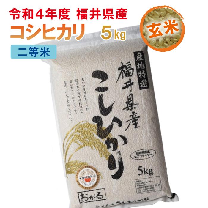 コシヒカリ 玄米 2等米 5kg 令和4年度 福井県産 農薬節減栽培 コシヒカリ 玄米 2等米 5kg 令和4年度 福井県産 農薬節減栽培