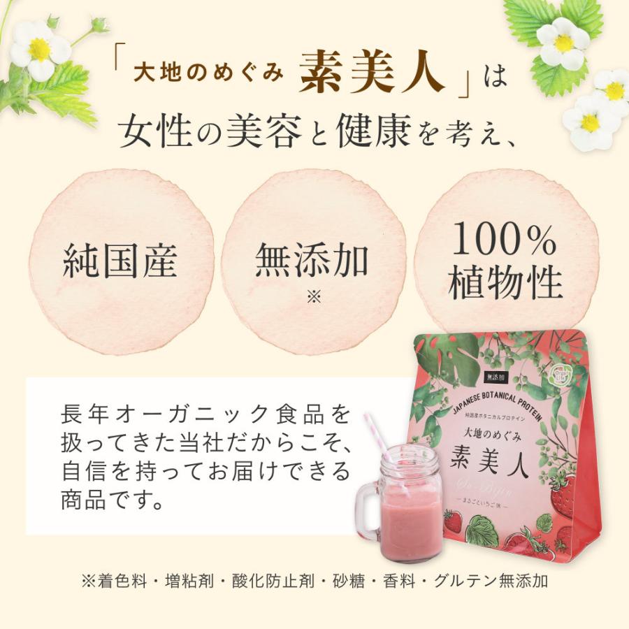 ソイプロテイン まるごといちご味 大地のめぐみ素美人 250g 国産 無添加 女性 の為の完全食 タンパク質 たんぱく質 スーパーフード 送料無料｜organickitchen｜10