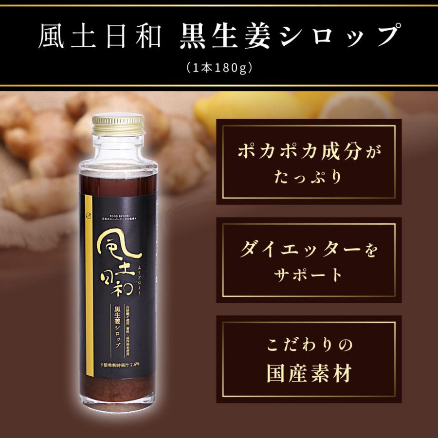ジンジャーシロップ 国産 無添加 ショウガオール57倍の熟成発酵黒生姜使用 温活 生姜シロップ 白砂糖不使用 保存料 香料未使用 宮崎県産 送料無料 | 風土日和 | 20