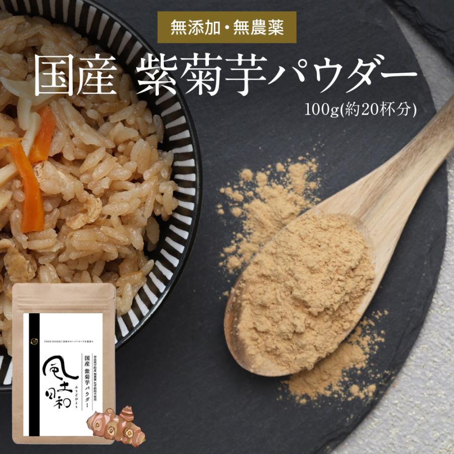 菊芋パウダー 国産 無農薬 紫菊芋 風土日和 100g 無添加 イヌリン 糖質 粉末 レシピ 不飽和脂肪酸 ポリフェノール スーパーフード ミネラル 送料無料 | Orga Life