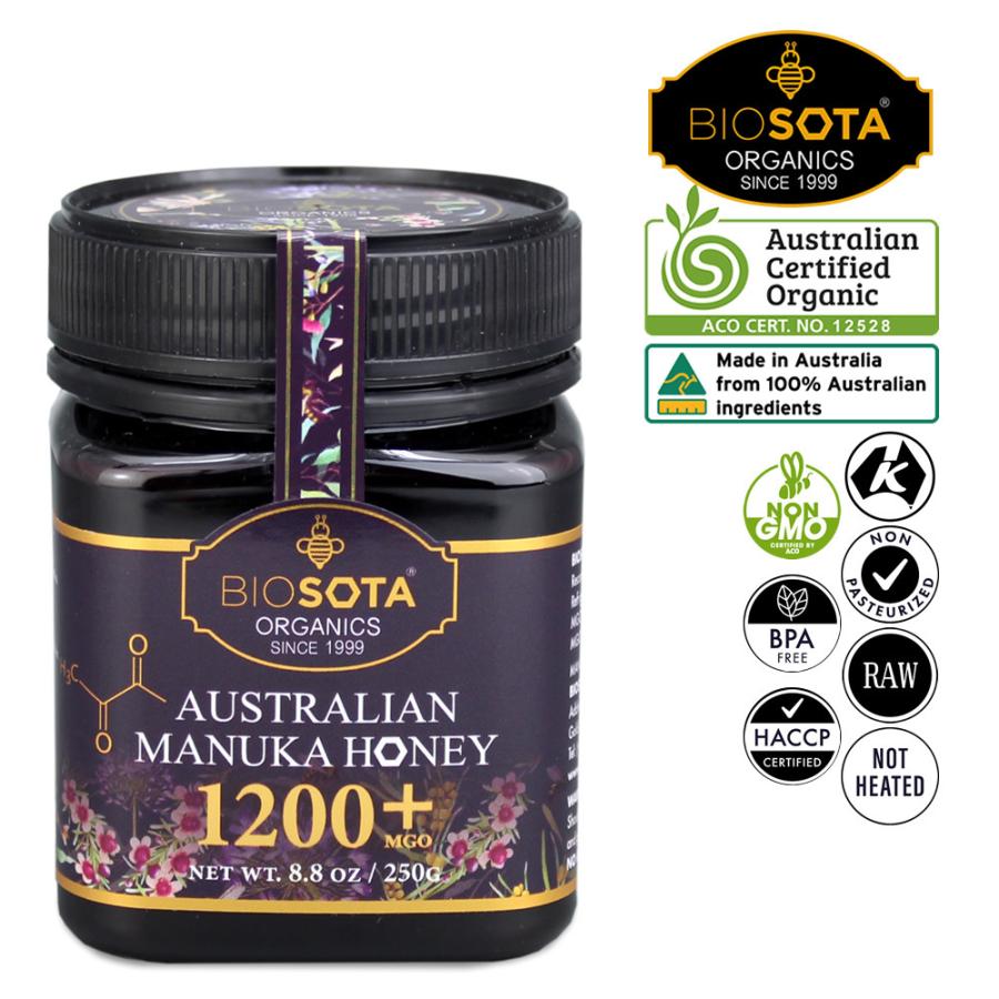 マヌカハニー MGO1200+ 250g 非加熱・無添加 豪州産 国内正規品 BIOSOTA マヌカハニー オーガニック認証 MGO1200+ / 25+