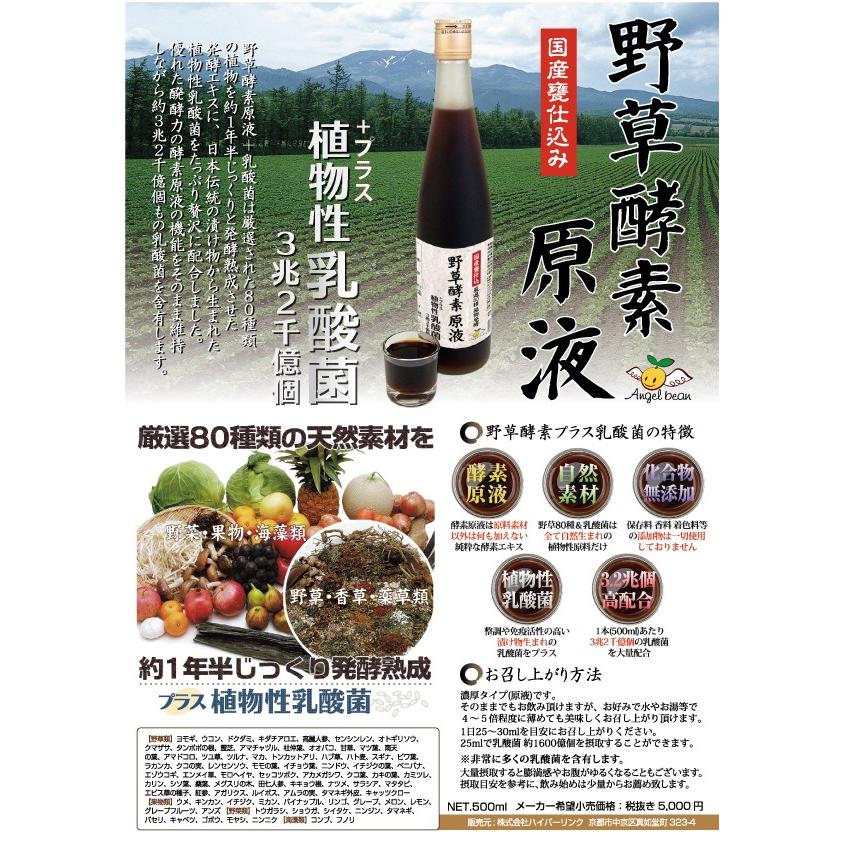 野草酵素 原液 3兆2千億個の乳酸菌入り 植物発酵エキス 酵素ドリンク 500ml