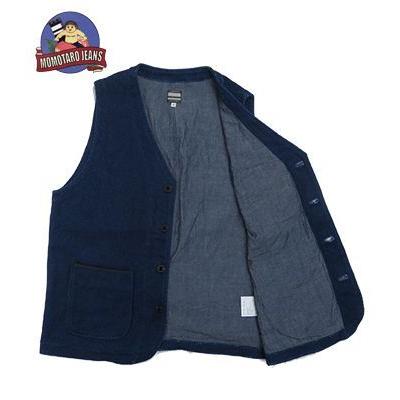 美品 20AW 桃太郎ジーンズ インディゴ ピケ ショールカラー ベスト 40 桃太郎ジーンズ（MOMOTARO JEANS） インディゴ染め 刺し子 ワーク