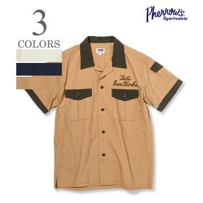 フェローズ 半袖 オープンカラー ワークシャツ ボウリングシャツ PHERROW'S 2-TONE WORK SHIRT 21S-P2WS1｜organweb