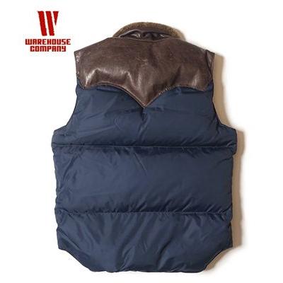 ちー　WAREHOUSEウエアハウス　ダウンベスト　サイズM WAREHOUSE（ウエアハウス） レザーヨーク ナイロンクリスティダウン