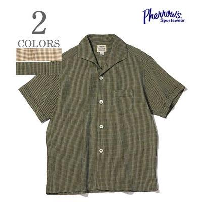 PHERROWS フェローズ 半袖|シアサッカー|チェック|イタリアンカラーシャツ『ITALIAN COLLAR SHIRT』【アメカジ・ワーク】25S-PICS2 Pherrow's（フェローズ） 半袖 シアサッカー チェック イタリアン
