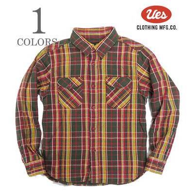 UES（ウエス） 長袖 チェックワークシャツ 先染めヘビーネルシャツ