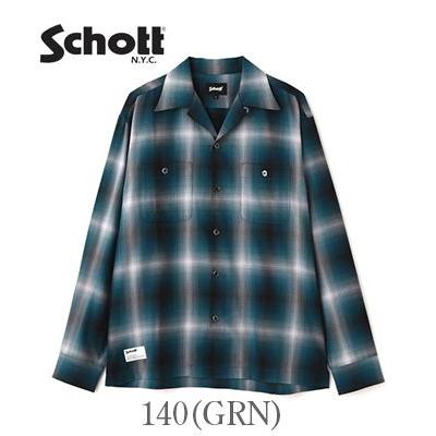 Schott N.Y.C（ショット） 長袖 ンブレ―チェック オープンカラーシャツ