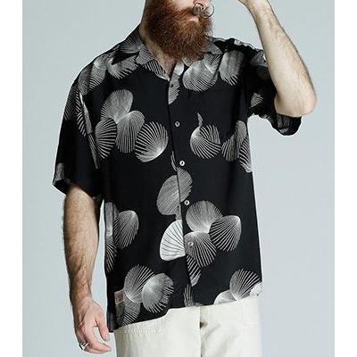 ショット アロハシャツ レーヨン スカル オープンカラー 総柄 ブラック 黒 L Schott N.Y.C（ショット） 半袖 レーヨン アロハシャツ Schott RAYON