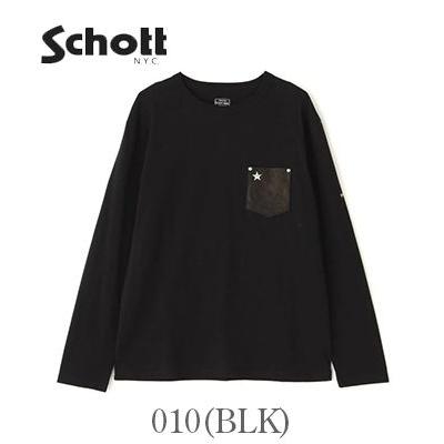 Schott ショット 長袖|クルーネック|ディアスキン|スタッズ『ONESTAR LEATHER POCKET LS T-SHIRT』【アメカジ・モーターサイクル】782-5930003 Schott N.Y.C（ショット） 長袖 クルーネック ディアスキン スタッズ