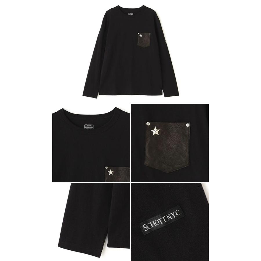 Schott ショット 長袖|クルーネック|ディアスキン|スタッズ『ONESTAR LEATHER POCKET LS T-SHIRT』【アメカジ・モーターサイクル】782-5930003 Schott N.Y.C（ショット） 長袖 クルーネック ディアスキン スタッズ