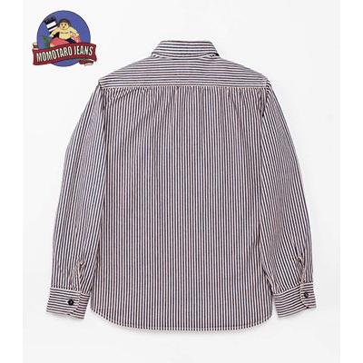 希少！桃太郎ジーンズ 対戦 ヒッコリー ストライプ長袖オープンシャツ 40(L) 桃太郎ジーンズ（MOMOTARO JEANS） 長袖 ヒノキ染め ヒッコリー ワーク