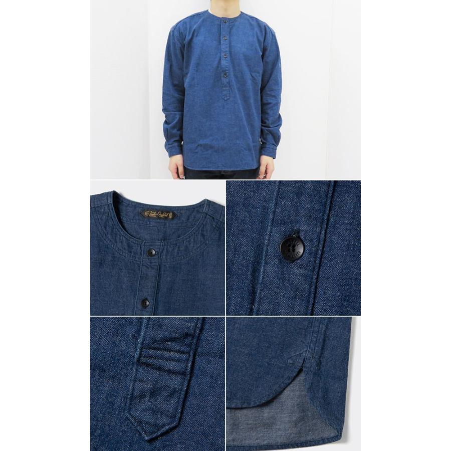 オルゲイユ 長袖 デニム プルオーバー ノーカラー グランパシャツ